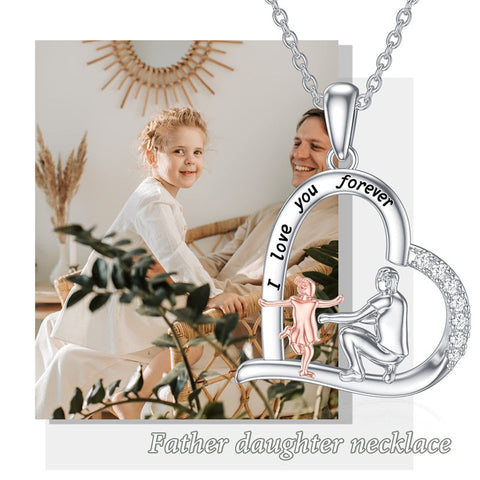 925 Sterling Silver Father Daughter Heart Pendant Necklace from Dad I Love You Forever Jewelry