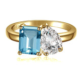 925 Sterling Silver Engagement Ring 1.5ct Double Stone Ring Emerald & Pear Cut Wedding Eternity Ring Cubic Zirconia