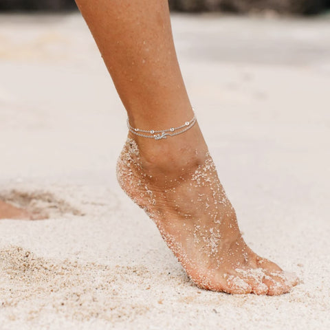 Womens Anklet 925 Sterling Silver  Layered Anklet Bracelet Dainty Beaded Chain Anklet Adjustable 11" Anklet for Women
