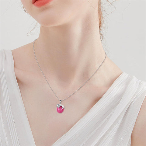 925 Sterling Silver Animal Necklace with Rose Quartz