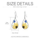 Sunflower Teardrop Dangle Earrings 925 Sterling Silver Boho Bohemian Sunflower Hook Earrings for Women Girls