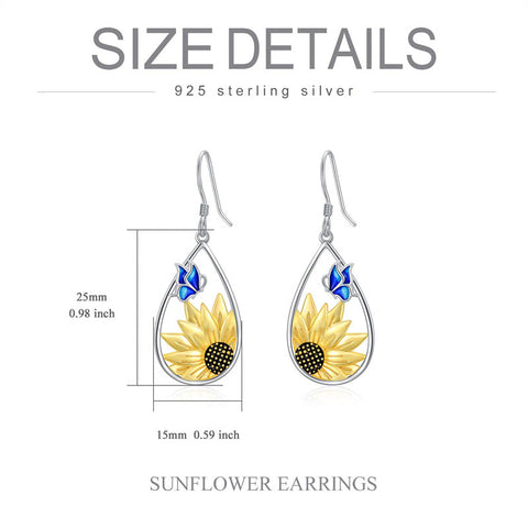 Sunflower Teardrop Dangle Earrings 925 Sterling Silver Boho Bohemian Sunflower Hook Earrings for Women Girls