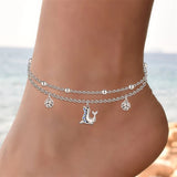Womens Anklet 925 Sterling Silver  Layered Anklet Bracelet Dainty Beaded Chain Anklet Adjustable 11" Anklet for Women