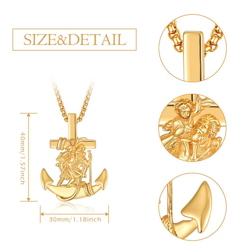 925 Sterling Silver Patron Saint Necklace  Amulet Necklace Cross Jewelry for Men with 2.5mm 22"+2" Rolo Chain