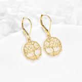 14k Solid Gold Tree of Life Leverback Earrings for Women, Dangle Drop Earrings Birthday Gifts for Her