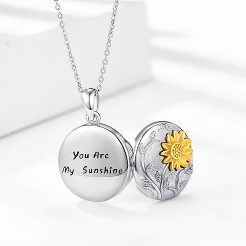 Sunflower Necklace 925 Sterling Silver You are My Sunshine Necklace Heart Pendant Engraved Jewelry Anniversary Birthday Gifts for Her Women