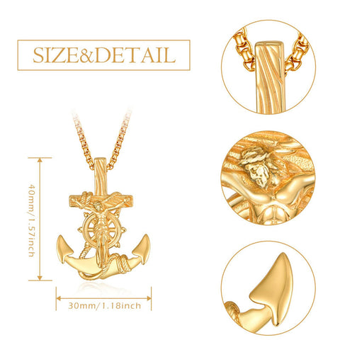 925 Sterling Silver Patron Saint Necklace  Amulet Necklace Cross Jewelry for Men with 2.5mm 22"+2" Rolo Chain