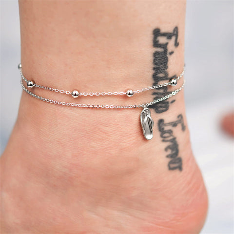 Womens Anklet 925 Sterling Silver  Layered Anklet Bracelet Dainty Beaded Chain Anklet Adjustable 11" Anklet for Women