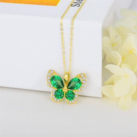 14K Solid Gold Butterfly Necklace for Women Real Yellow Gold Butterfly Pendant Necklace, Jewelry Gift for Her, 16+1+1 Inch