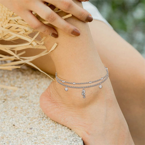Womens Anklet 925 Sterling Silver  Layered Anklet Bracelet Dainty Beaded Chain Anklet Adjustable 11" Anklet for Women