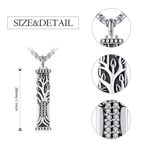 925 Sterling Silver Tree of Life Cremation Jewelry  Urn Necklace for Ashes for Men with 2.5mm 22"+2" Rolo Chain