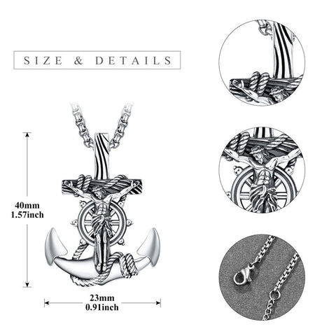 925 Sterling Silver Patron Saint Necklace  Amulet Necklace Cross Jewelry for Men with 2.5mm 22"+2" Rolo Chain