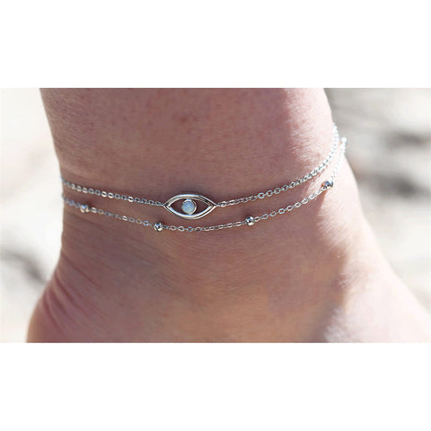Womens Anklet 925 Sterling Silver  Layered Anklet Bracelet Dainty Beaded Chain Anklet Adjustable 11" Anklet for Women