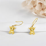 14K Real Gold Highland Cow Earrings for Women,Yellow Gold Heart Cattle Stud Earrings Jewelry Anniversary Birthday Gifts for Her