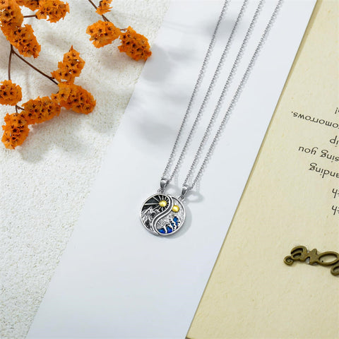 Yin Yang Couples Necklace 925 Sterling Silver Moon And Sun Matching Couples Pendant Mountain Wave BFF Jewelry Gifts