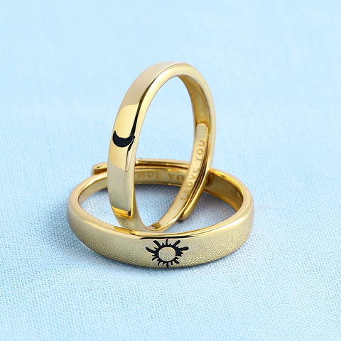 925 Silver Rings Custom Adjustable Sun and Moon Matching Rings Engraved I Love You Couples Rings Wedding