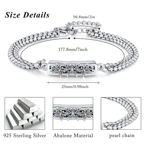 925 Sterling Silver Cremation Jewelry Abalone Shell Dragonfly/Butterfly/Sunflower/Rose Memorial Gifts for Ashes Keepsake Locket Bracelet