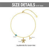 14K Gold Turtle Anklet for Women with Turquoise Anklet Bracelet Birthday Gift for Wife Girlfriend Mom Her 8+1+1 inch