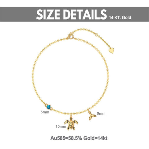 14K Gold Turtle Anklet for Women with Turquoise Anklet Bracelet Birthday Gift for Wife Girlfriend Mom Her 8+1+1 inch