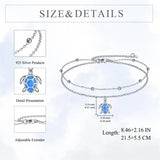 925 Sterling Silver Sea Turtle Anklet Dauble Chain Jewelry Brithday Gifts for Women Girls