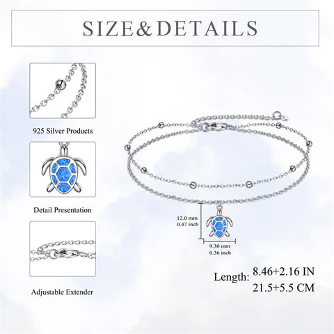 925 Sterling Silver Sea Turtle Anklet Dauble Chain Jewelry Brithday Gifts for Women Girls