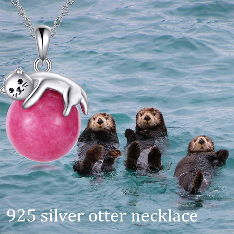 925 Sterling Silver Animal Necklace with Rose Quartz