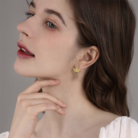 Bee Earrings Sterling Silver Bumble Bee Gold Plated Hoop Earrings Leverback Dangle Earrings for Women Jewelry Gifts for Women Girls