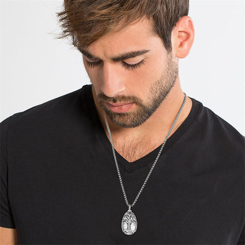 925 Sterling Silver Tree of Life Cremation Jewelry  Urn Necklace for Ashes for Men with 2.5mm 22"+2" Rolo Chain
