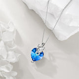 Animal Cat Necklace with Cystral Heart Sterling Silver Necklace for Girl Women