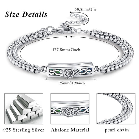 925 Sterling Silver Cremation Jewelry Abalone Shell Dragonfly/Butterfly/Sunflower/Rose Memorial Gifts for Ashes Keepsake Locket Bracelet