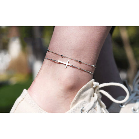 Womens Anklet 925 Sterling Silver  Layered Anklet Bracelet Dainty Beaded Chain Anklet Adjustable 11" Anklet for Women