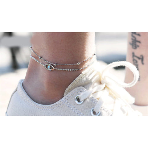 Womens Anklet 925 Sterling Silver  Layered Anklet Bracelet Dainty Beaded Chain Anklet Adjustable 11" Anklet for Women