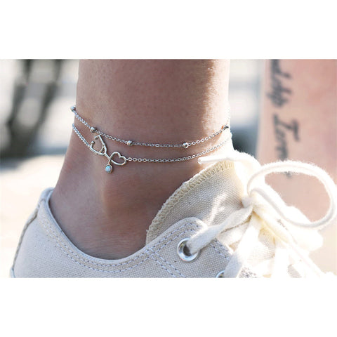 Womens Anklet 925 Sterling Silver  Layered Anklet Bracelet Dainty Beaded Chain Anklet Adjustable 11" Anklet for Women