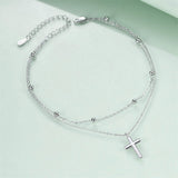 925 Sterling Silver Cross Anklet Dauble Chain Jewelry Brithday Gifts for Women Girls