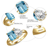 925 Sterling Silver Engagement Ring 1.5ct Double Stone Ring Emerald & Pear Cut Wedding Eternity Ring Cubic Zirconia