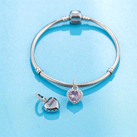 925 Sterling Silver Birthstone Charms Heart Dangle Charm Compatible with Pandora Charm Bracelet Necklace Gifts for Women