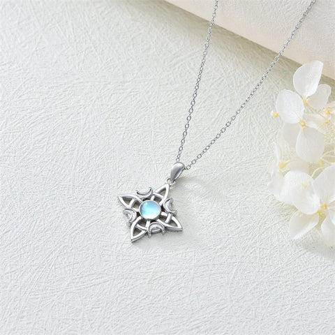 Witches Knot Necklace with Moonstone 925 Sterling Silver Wicca Moon Irish Celtic Pendant Jewelry for Women