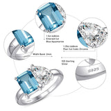 925 Sterling Silver Engagement Ring 1.5ct Double Stone Ring Emerald & Pear Cut Wedding Eternity Ring Cubic Zirconia