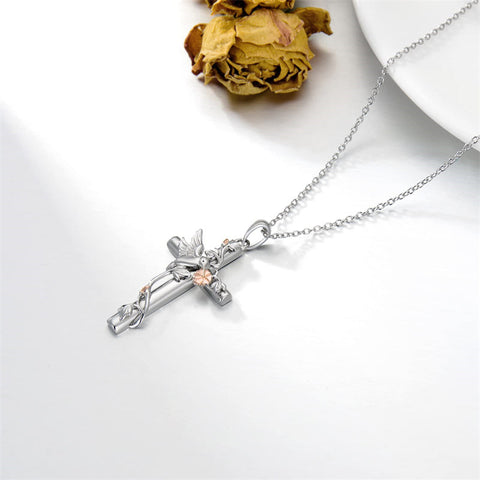 Bee/Hummingbird/Butterfly Necklace Cross Jewelry Gifts 925 Sterling Silver Cross Pendant Necklace for Her Women Girls
