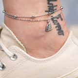 Womens Anklet 925 Sterling Silver  Layered Anklet Bracelet Dainty Beaded Chain Anklet Adjustable 11" Anklet for Women