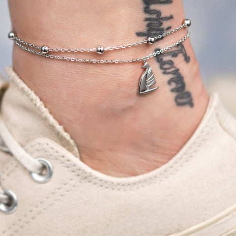 Womens Anklet 925 Sterling Silver  Layered Anklet Bracelet Dainty Beaded Chain Anklet Adjustable 11" Anklet for Women