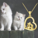 14K Solid Gold Cat Necklace for Women Cat Lover Gift Eternal Love Heart Necklace for Wife Girlfriend and Mom