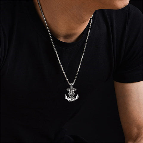 925 Sterling Silver Patron Saint Necklace  Amulet Necklace Cross Jewelry for Men with 2.5mm 22"+2" Rolo Chain