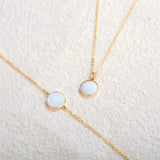 14K Solid Real Gold Mother of Pearl/Abalone/Turquoise/Black Onyx/Opal Coin Necklace  for Women Fine Jewelry Anniversary Birthday Gifts