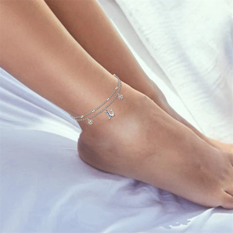 Womens Anklet 925 Sterling Silver  Layered Anklet Bracelet Dainty Beaded Chain Anklet Adjustable 11" Anklet for Women