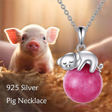 925 Sterling Silver Animal Necklace with Rose Quartz