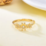 14K Real Gold Nature Diamond Daisy Ring for Women Yellow Gold Dainty Flower Ring for Wife Mom Engagement Ring