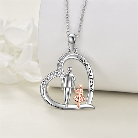 925 Sterling Silver Father Daughter Heart Pendant Necklace from Dad I Love You Forever Jewelry