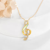 14K Yellow Gold Music Note Necklace Real Gold Treble Clef Pendant Necklaces For Women Girls Christmas Gift
