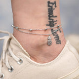Womens Anklet 925 Sterling Silver  Layered Anklet Bracelet Dainty Beaded Chain Anklet Adjustable 11" Anklet for Women
